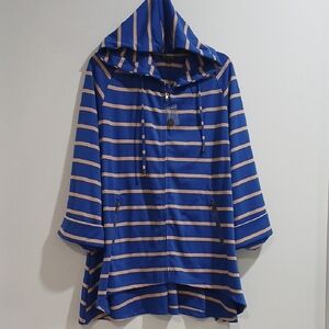 For Cynthia Women's Flare Tail Full Zip Striped Hooded Jacket Sz L NEW WITH TAGS